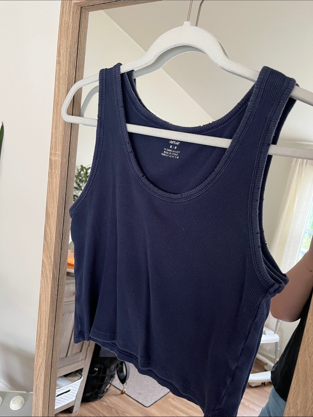 aerie Navy Ribbed Scoop Tank Top